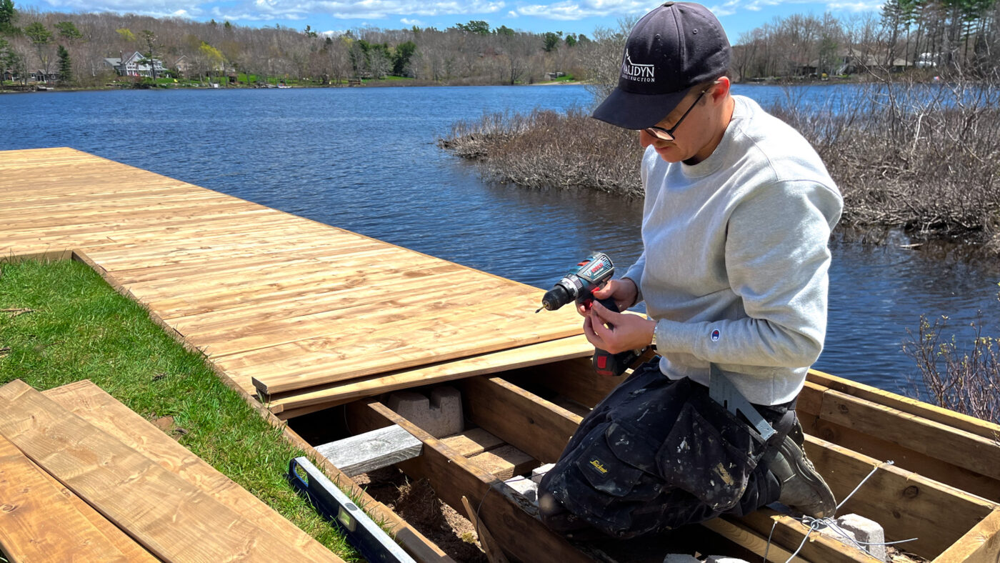 A person working on a deck